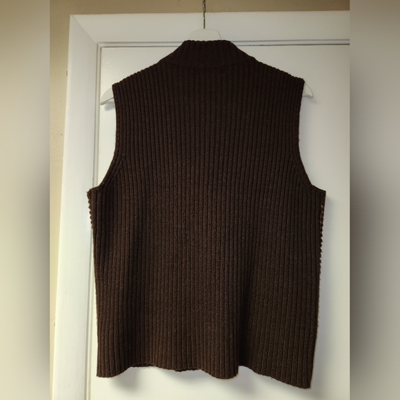 VINTAGE PLANET & COMPANY BROWN PATCH LEATHER CABLE KNIT ZIP SWEATER VEST SIZE M - Picture 3 of 10